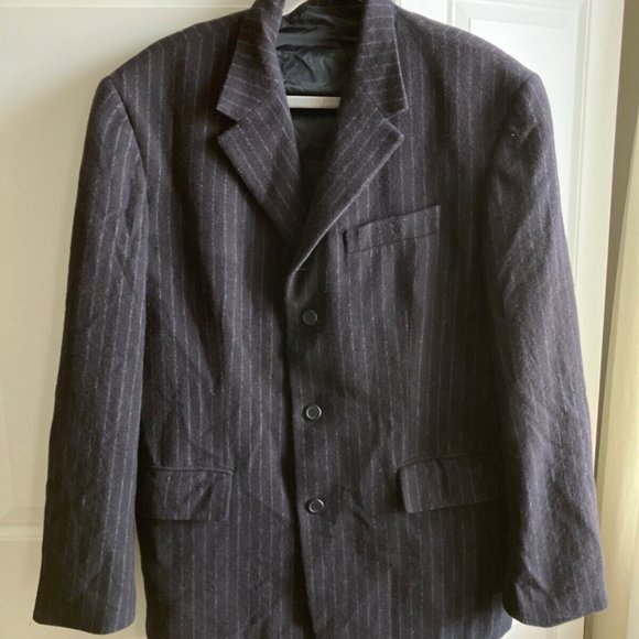 J. Crew Vintage Men’s Blazer Jacket Size‎ Large Wool Navy Blue Pinstriped - Picture 1 of 14